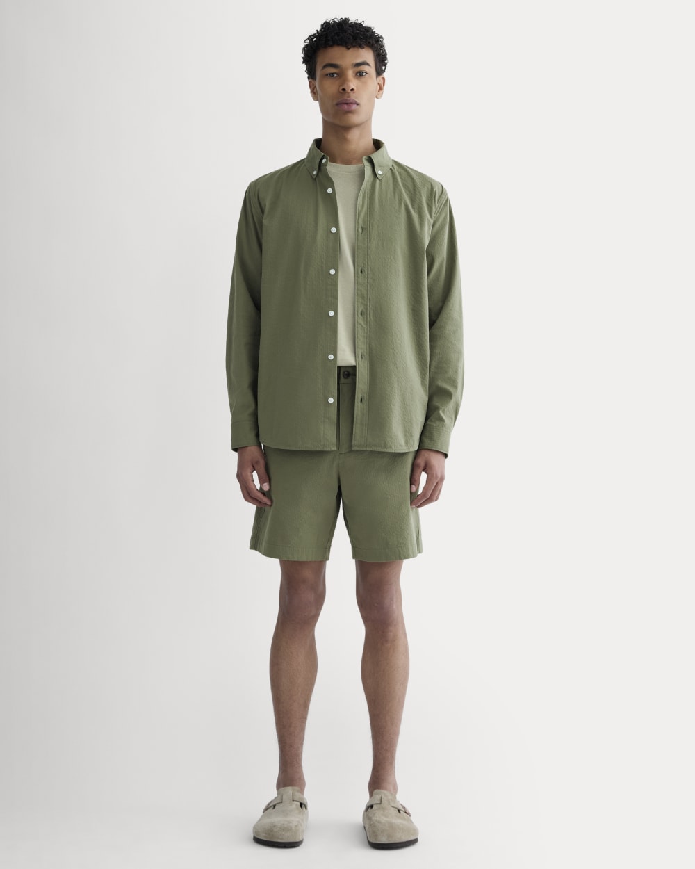 The Seersucker Long-Sleeve Shirt | Lichen Green