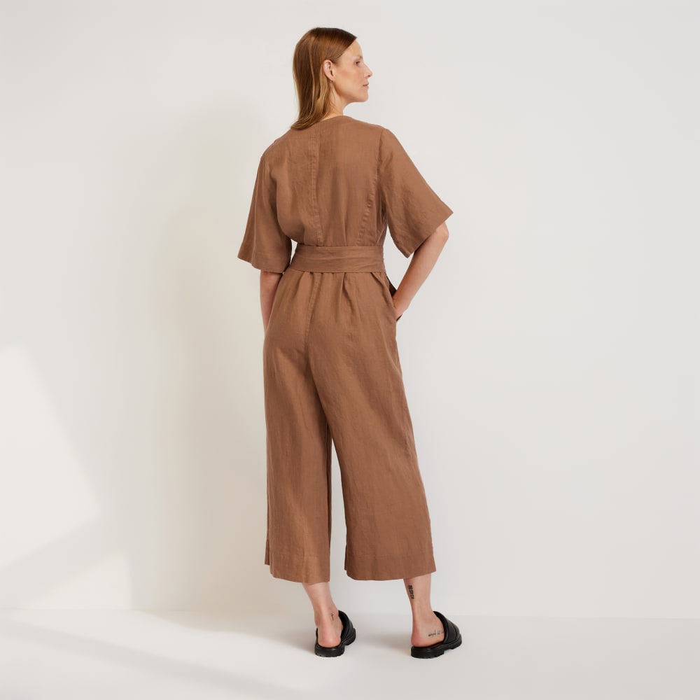 The Wrap Jumpsuit in Linen | Carob Brown