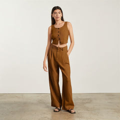 The Linen Way-High庐 Drape Pant | Tawny Brown