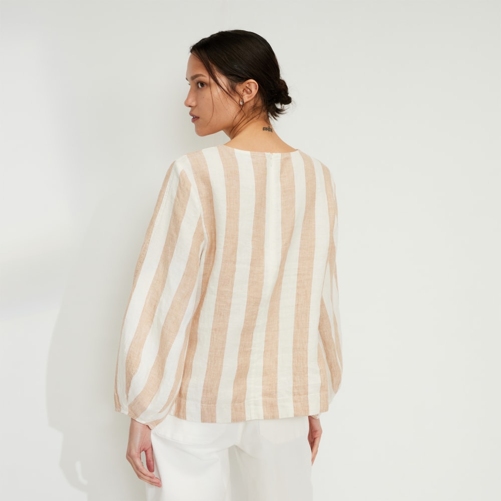 The Linen Long-Sleeve Top | Bone / Caramel
