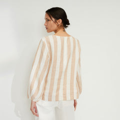 The Linen Long-Sleeve Top | Bone / Caramel