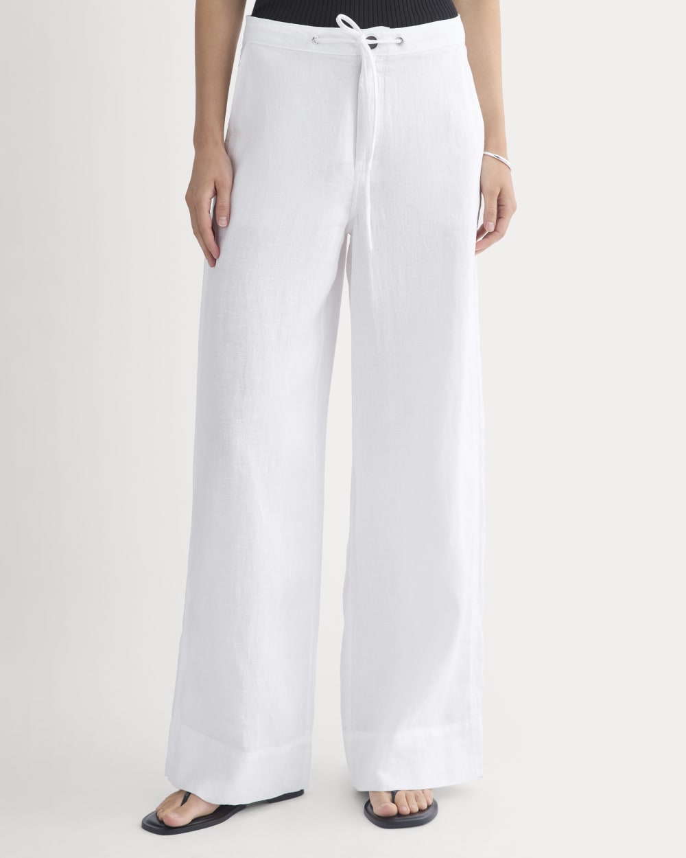 Wide-Leg Drawstring Pant in Linen | White