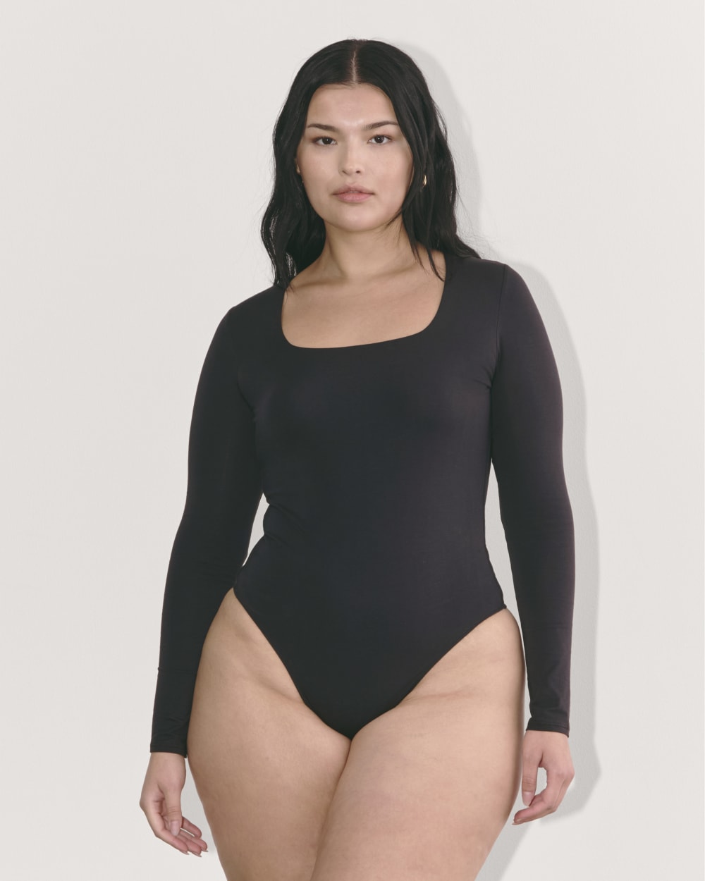 The Long-Sleeve Supima庐 Square-Neck Bodysuit | Black | Thong