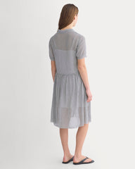 Notch Collar Shirtdress in Silk Georgette | Gardenia/Black Micro Dot