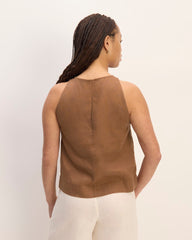 The Linen High-Neck Tank | Carob Brown