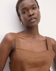 The Linen Side-Button Jumpsuit | Carob Brown