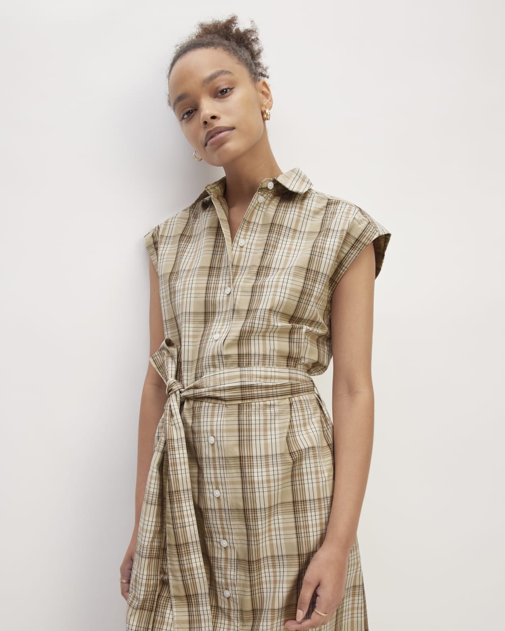 The Supima® Cotton Short-Sleeve Shirt Dress | Pale Khaki Plaid