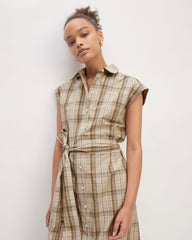 The Supima® Cotton Short-Sleeve Shirt Dress | Pale Khaki Plaid