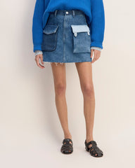 The ESENSMOD x Marques' Almeida Denim Patchwork Mini Skirt | Diamond Blue