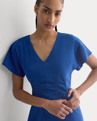 Cinched Dress in Stretch Linen | Estate Blue