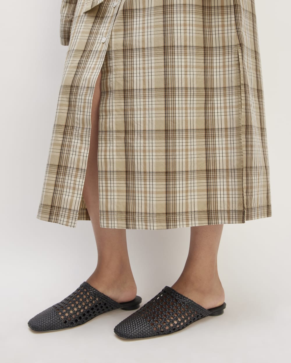 The Supima® Cotton Short-Sleeve Shirt Dress | Pale Khaki Plaid