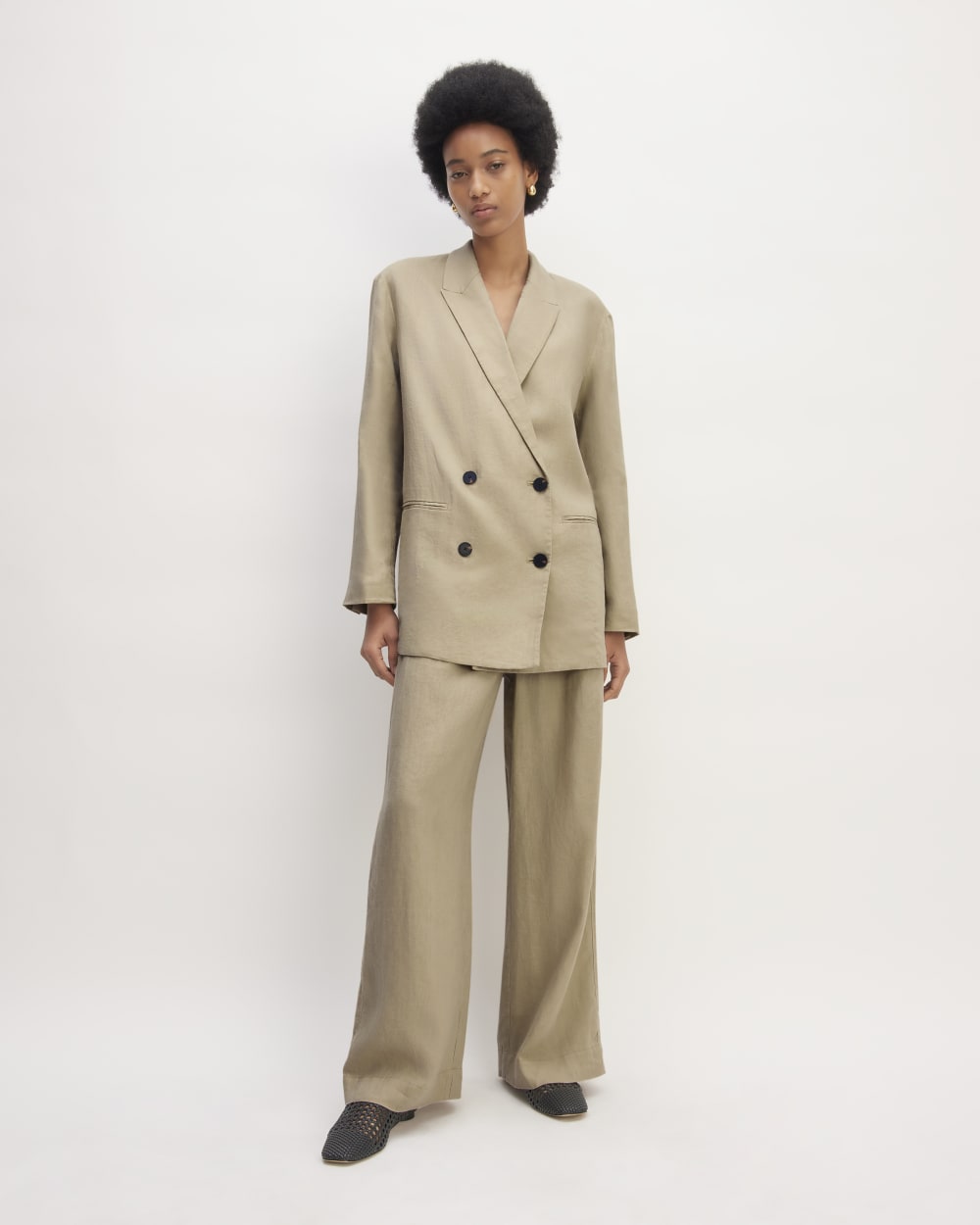 The Linen Double Breasted Blazer | Trench Coat Khaki