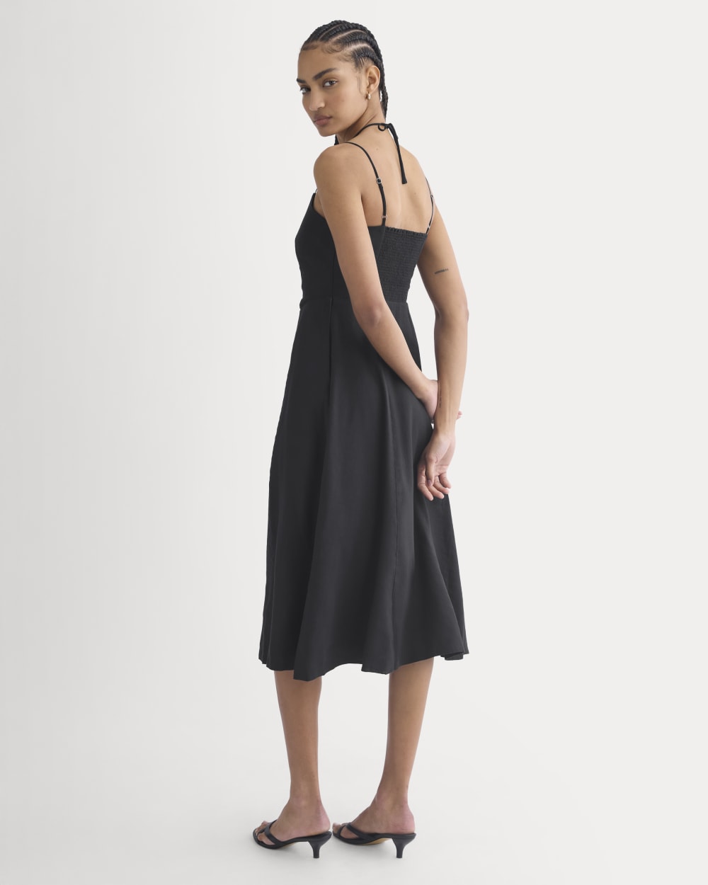Tie-Neck Dress in Stretch Linen | Black