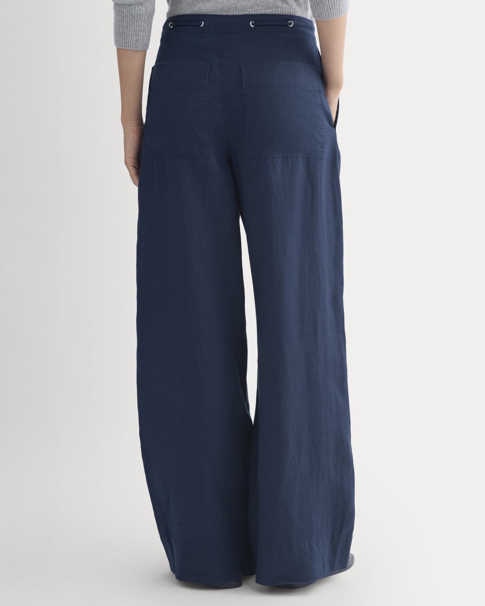 Wide-Leg Drawstring Pant in Linen | Navy