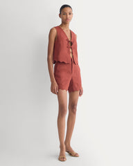 Tie-Front Scallop Tank in Linen | Henna Red