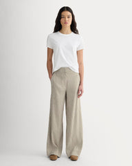 The Wide-Leg Pant in Stretch Linen | Deep Taupe Mini Gingham