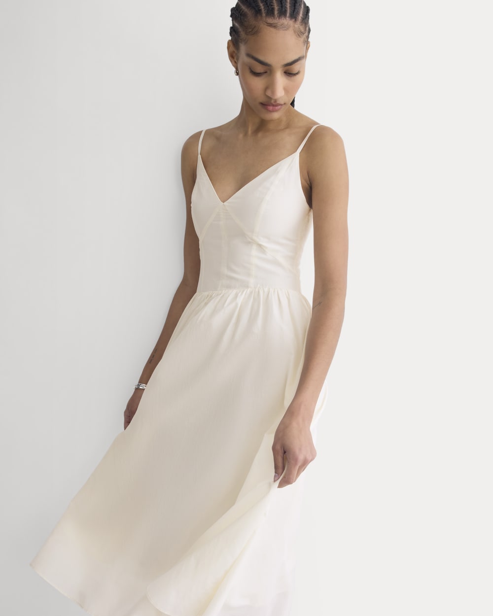 Midi Dress in Cotton Silk Voile | Bone
