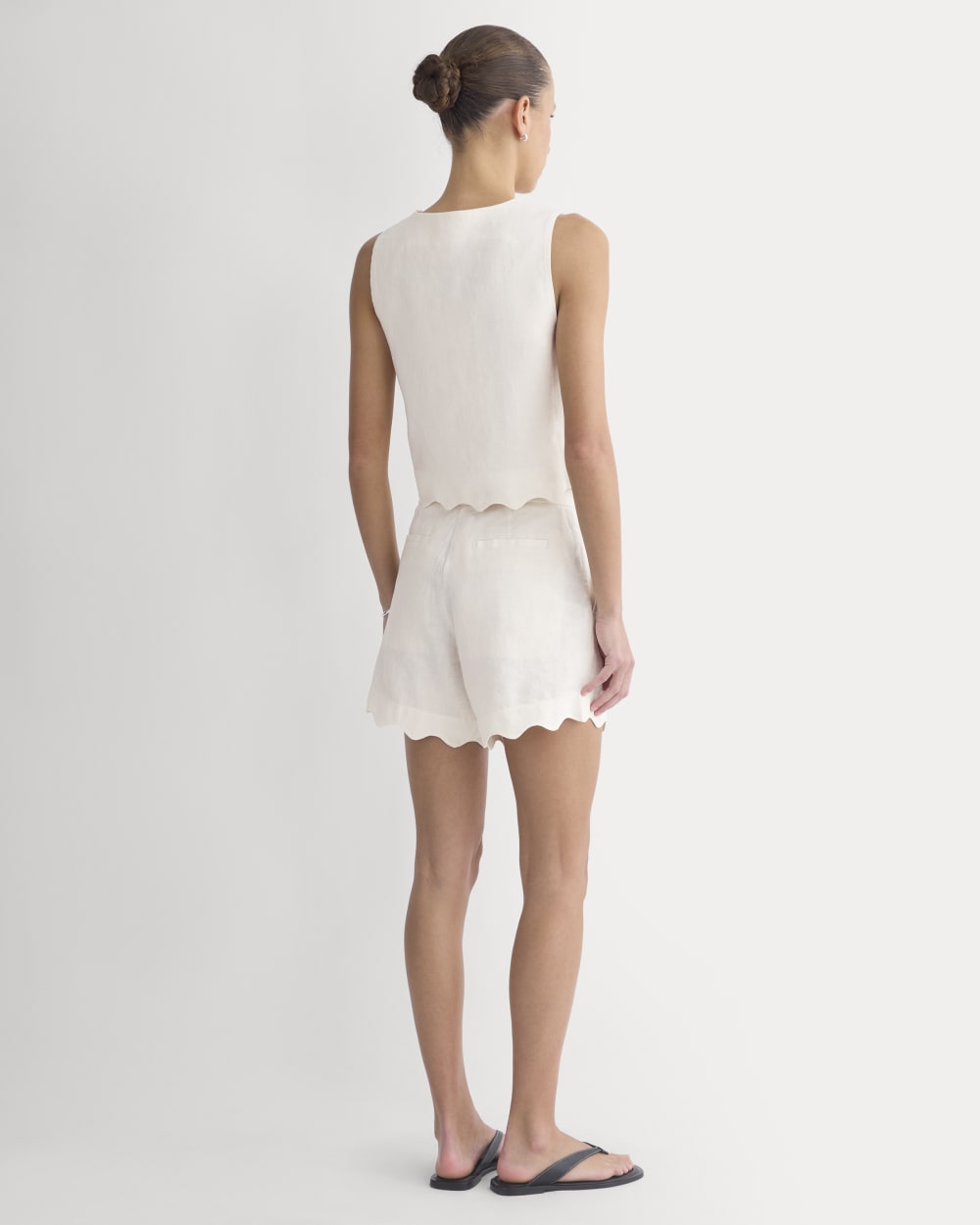 Tie-Front Scallop Tank in Linen | Bone