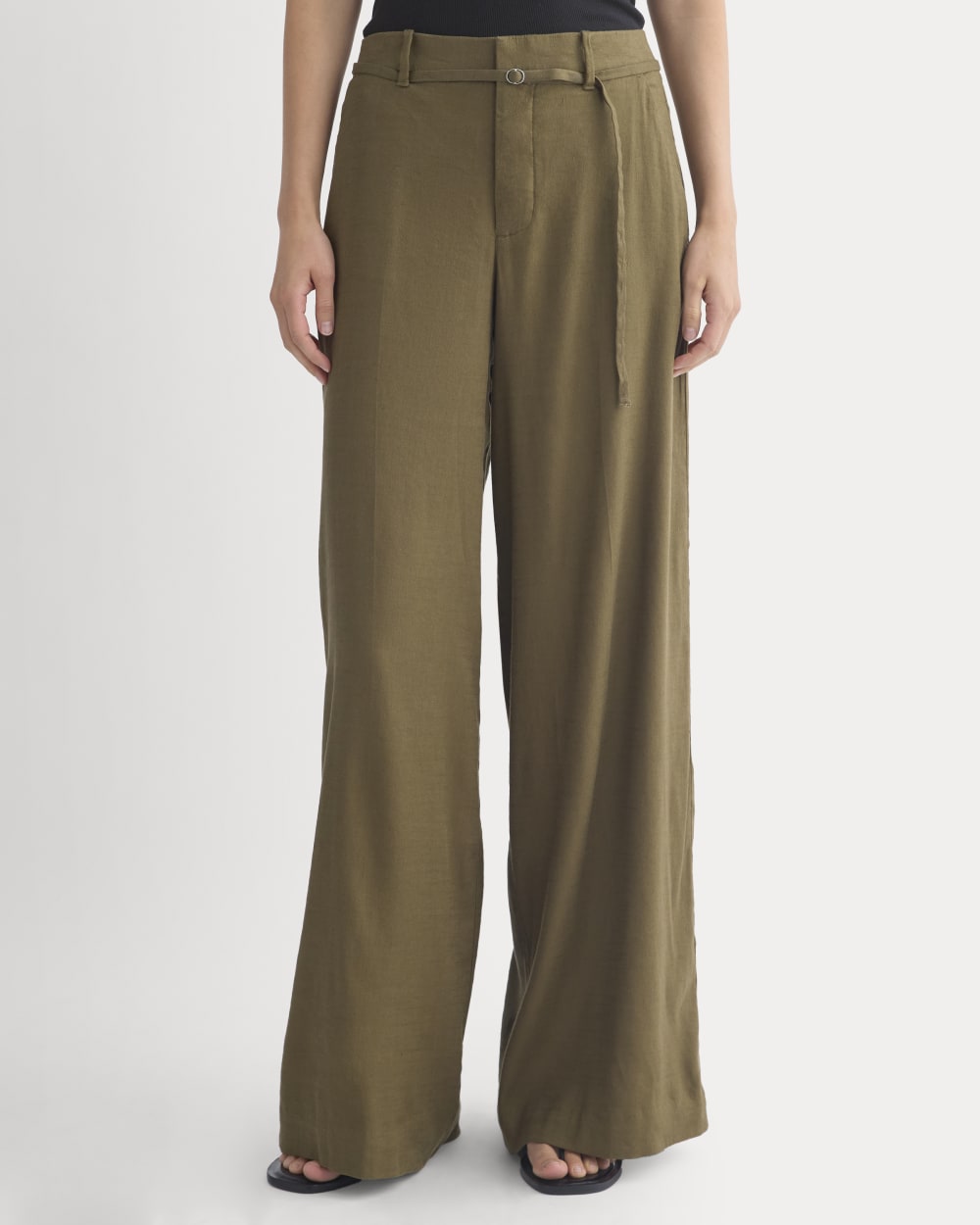Wide-Leg Belted Pant in Stretch Linen | Beech | Long