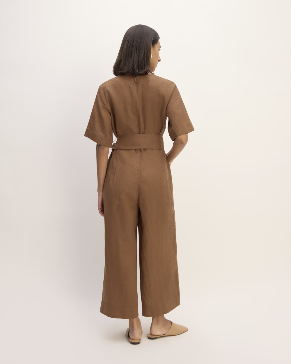 The Wrap Jumpsuit in Linen | Carob Brown