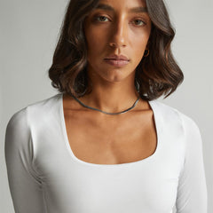 The Long-Sleeve Supima庐 Square-Neck Bodysuit | White | Thong