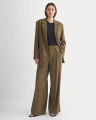 Wide-Leg Belted Pant in Stretch Linen | Beech | Regular