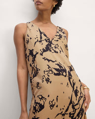 The TENCEL™ Midi Slip Dress | Black / Cornstalk Abstract