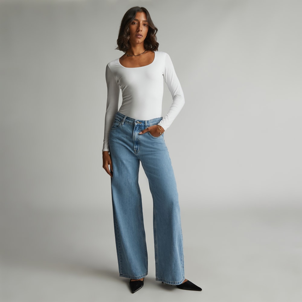 The Long-Sleeve Supima庐 Square-Neck Bodysuit | White | Thong