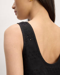 The Linen Eyelet Scoop-Neck Tank | Black Eyelet