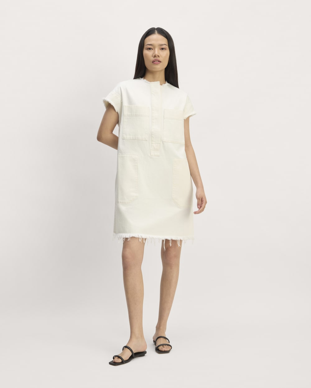 The Denim Workwear Shirtdress | Frayed Hem Bone