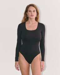 The Long-Sleeve Supima庐 Square-Neck Bodysuit | Black | Bikini