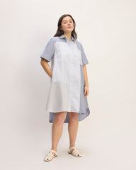The ESENSMOD x Marques' Almeida Patchwork Daytripper Dress | Blue Stripe Patchwork