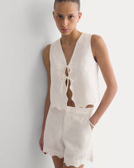 Tie-Front Scallop Tank in Linen | Bone