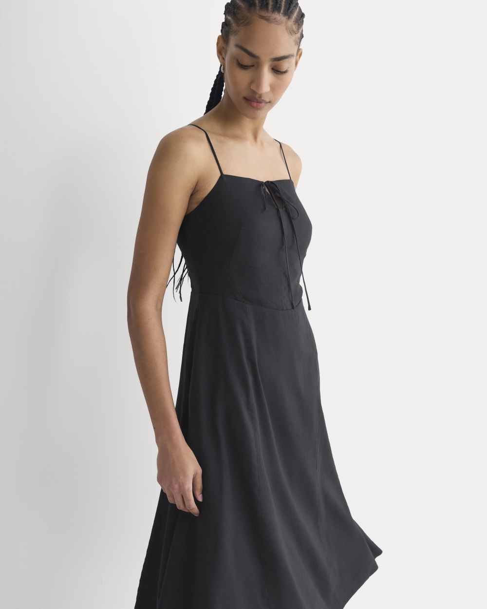 Tie-Neck Dress in Stretch Linen | Black