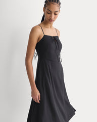 Tie-Neck Dress in Stretch Linen | Black