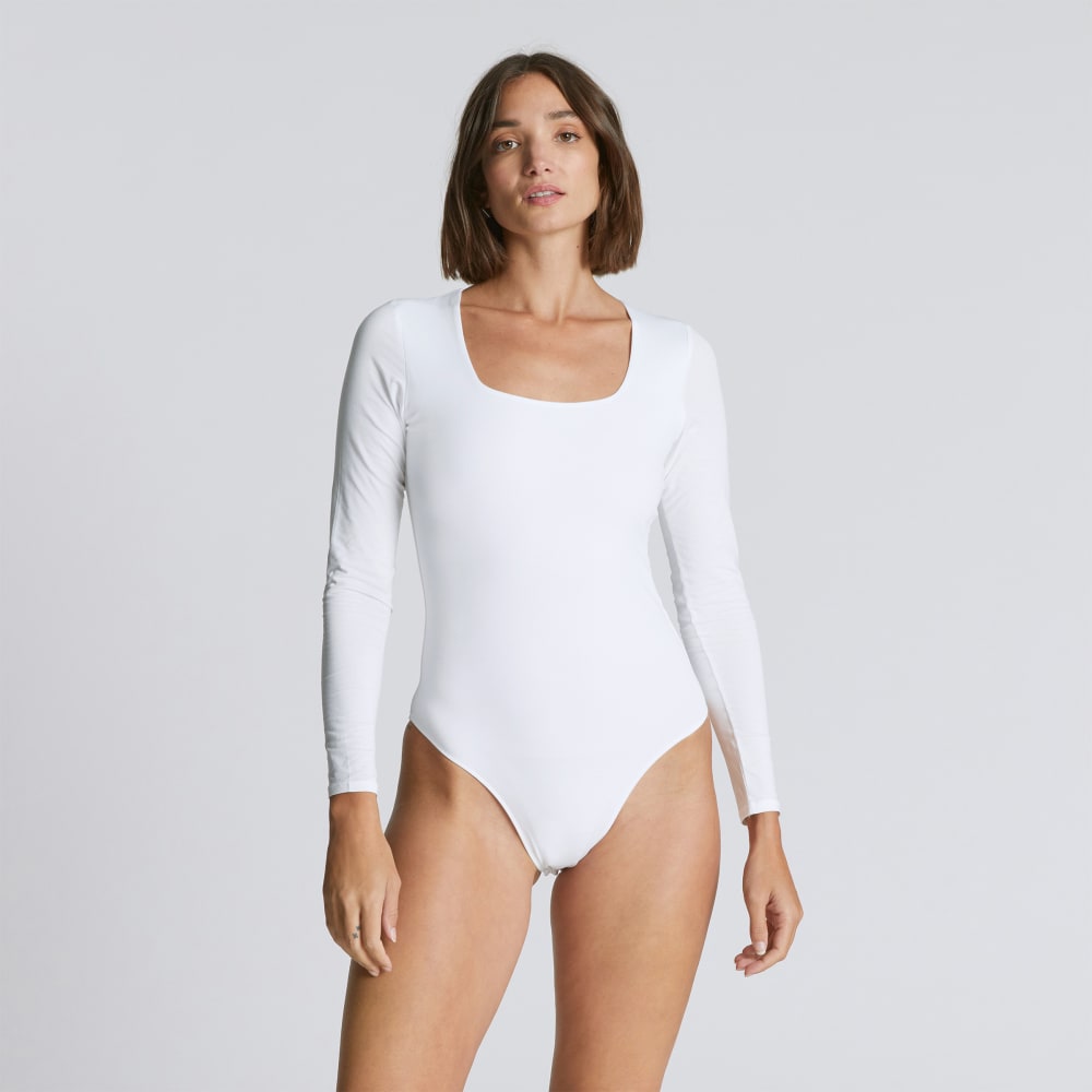 The Long-Sleeve Supima庐 Square-Neck Bodysuit | White | Bikini