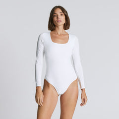 The Long-Sleeve Supima庐 Square-Neck Bodysuit | White | Bikini