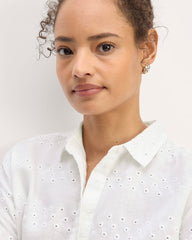 The Linen Eyelet Relaxed Shirt | White Eyelet