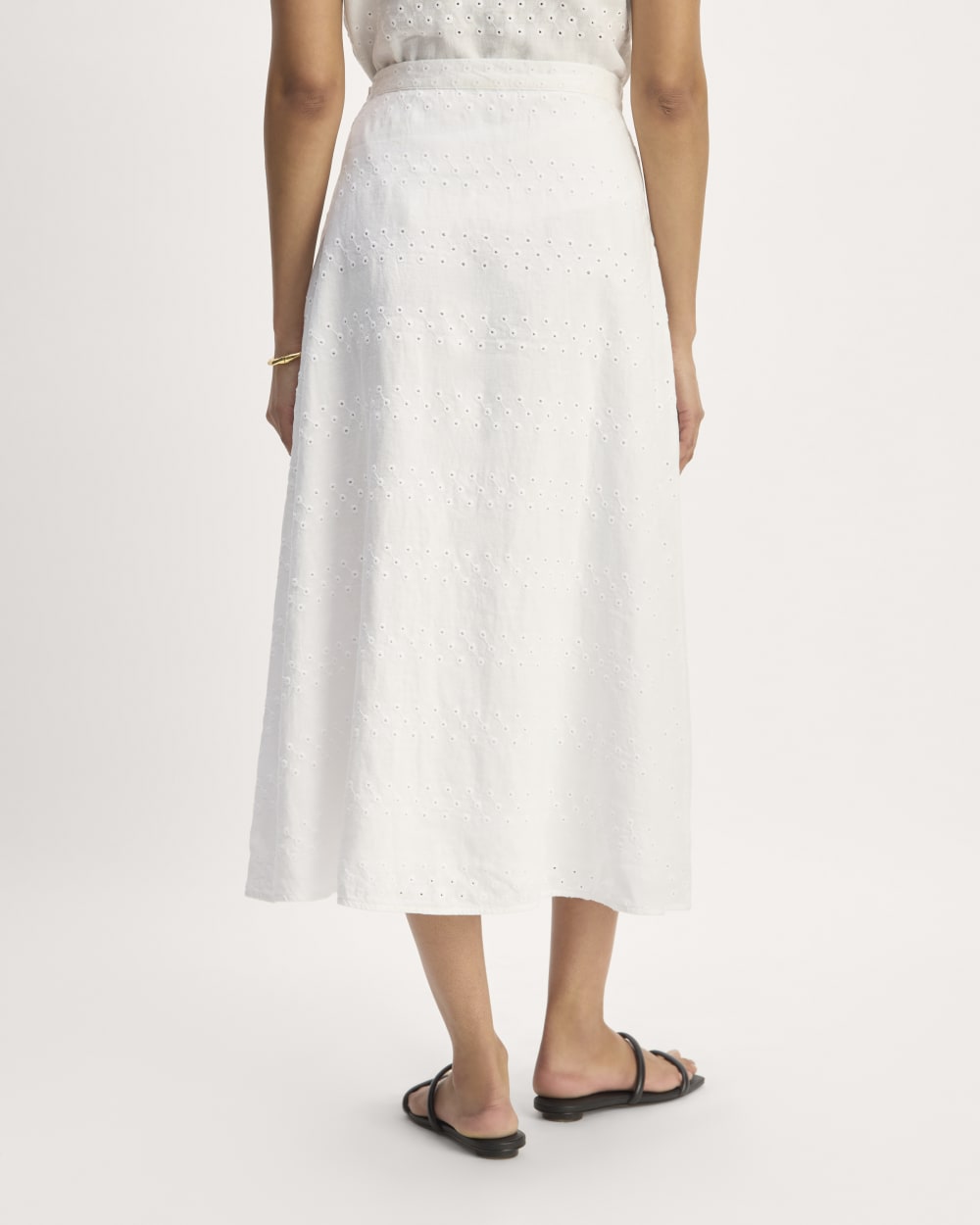 The Linen Eyelet Midi Skirt | White Eyelet