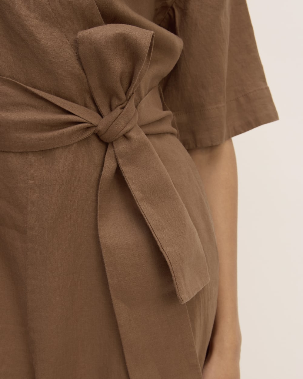 The Wrap Jumpsuit in Linen | Carob Brown