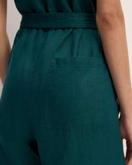 The Linen Side-Button Jumpsuit | Dark Sea