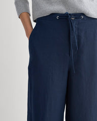 Wide-Leg Drawstring Pant in Linen | Navy