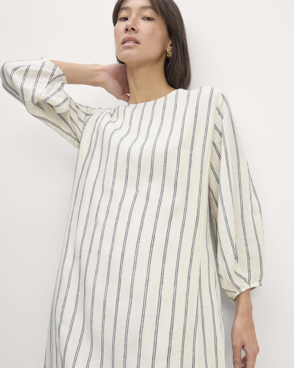 The Linen A-Line Midi Dress | Bone/Navy