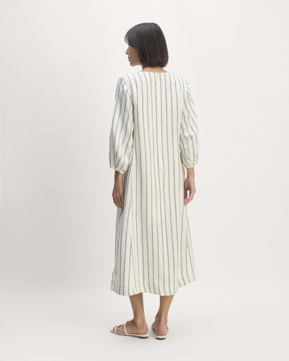 The Linen A-Line Midi Dress | Bone/Navy