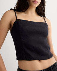 The Seamed Top in Stretch Linen | Black