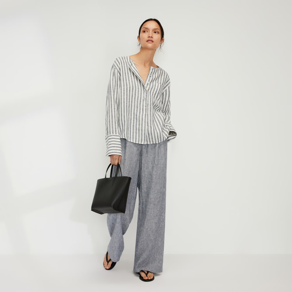 The Linen Popover Shirt | Bone/Navy