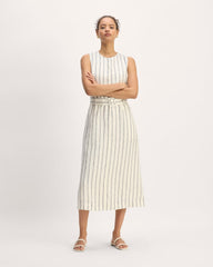 The Linen Belted Midi Dress | Bone/Navy