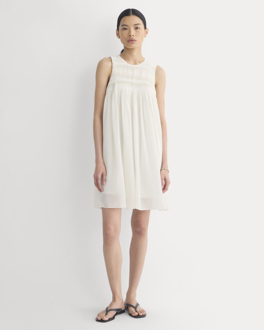 Twisted Pleated Mini Dress in Silk Georgette | Bone