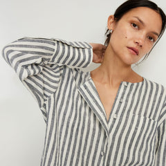 The Linen Popover Shirt | Bone/Navy