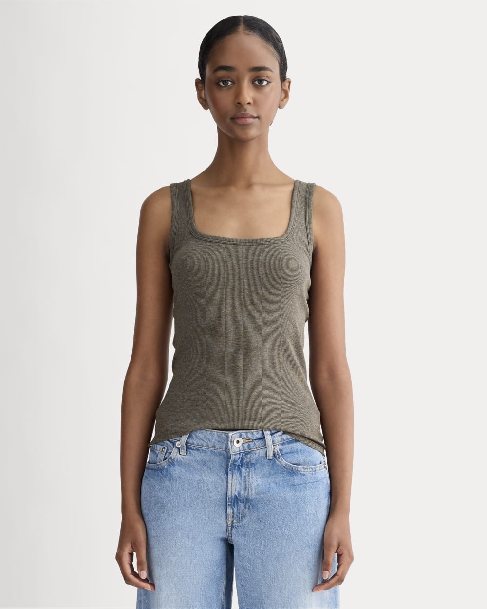 The Luxe Rib聽Square-Neck Tank | Heathered Fatigue